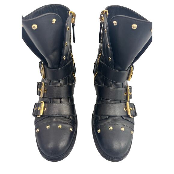 Giuseppe Zanotti Blk Leather Studded Moto Ankle Boots Women’s 6 IT36 Buckle Zip - Picture 1 of 16